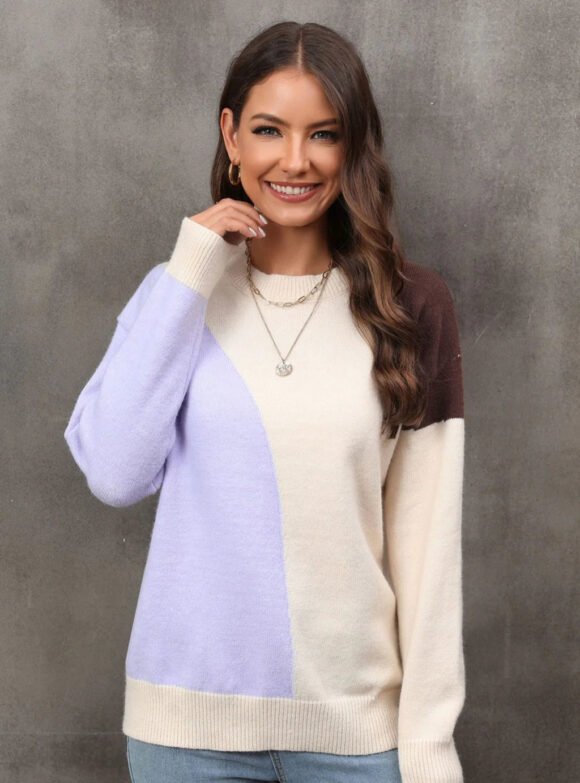 Pullover Splicing Color Matching Sweater - Image 8